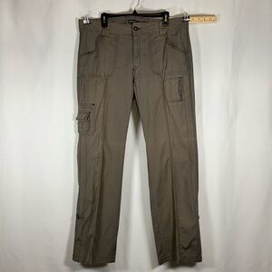Eddie Bauer Pants Size 14 Tall Green Khaki Cargo 7 Pockets ankle button up